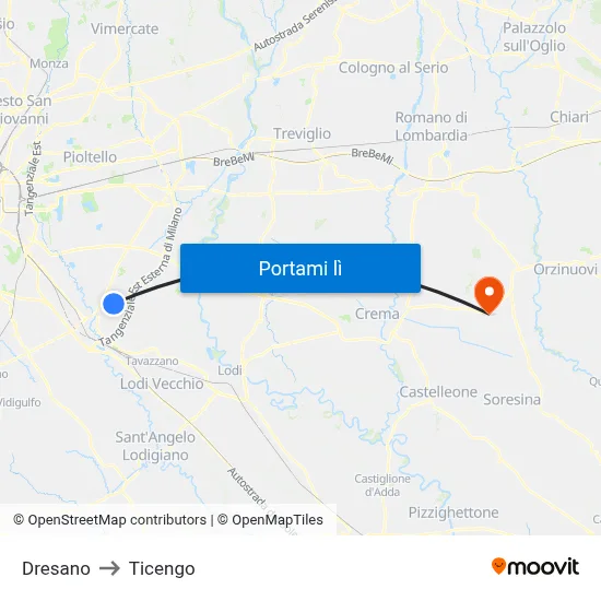 Dresano to Ticengo map