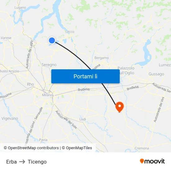 Erba to Ticengo map