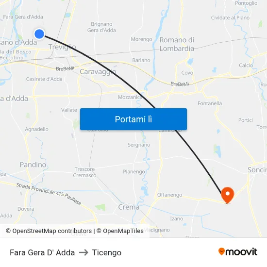 Fara Gera D' Adda to Ticengo map