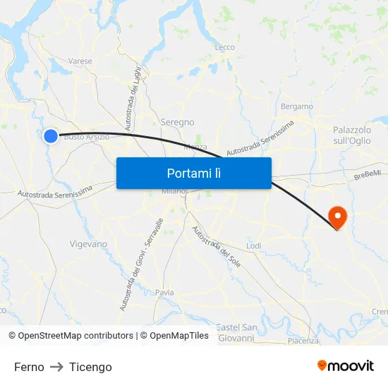 Ferno to Ticengo map