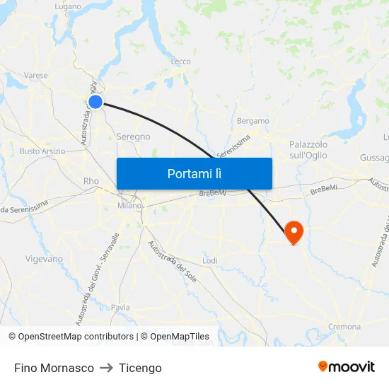 Fino Mornasco to Ticengo map