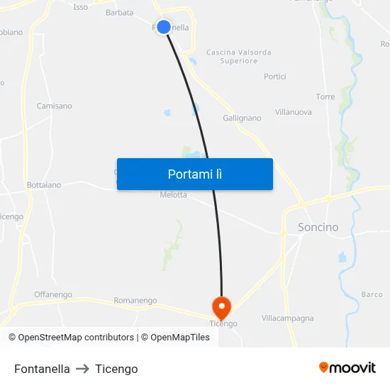 Fontanella to Ticengo map