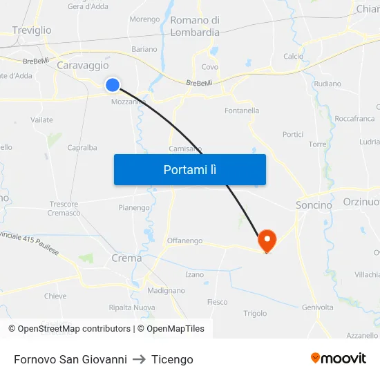 Fornovo San Giovanni to Ticengo map