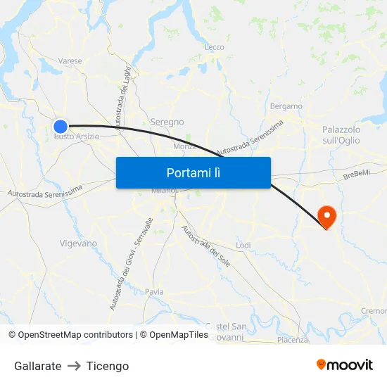 Gallarate to Ticengo map