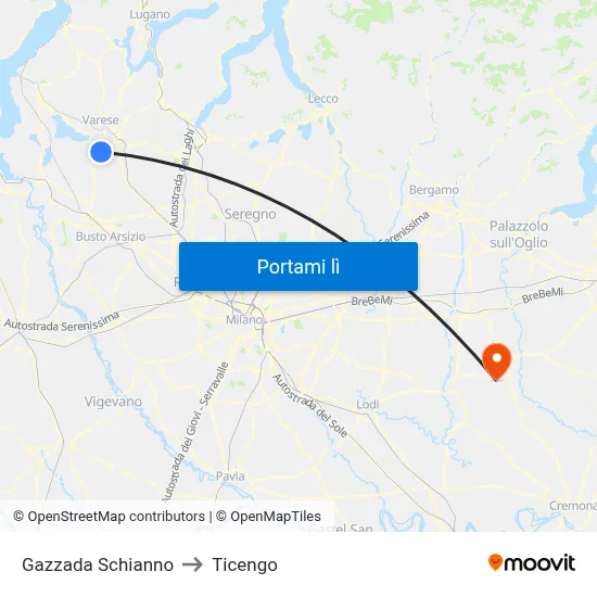 Gazzada Schianno to Ticengo map