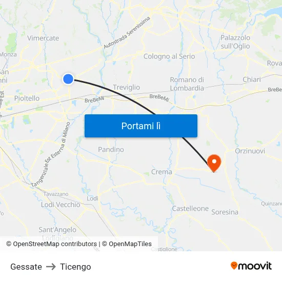 Gessate to Ticengo map