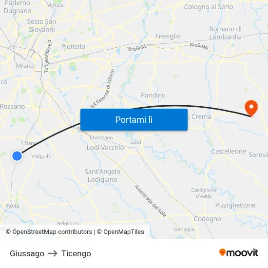 Giussago to Ticengo map
