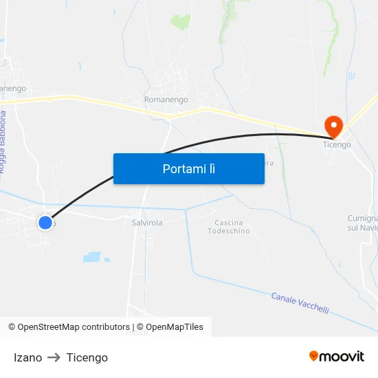 Izano to Ticengo map