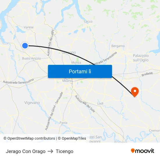 Jerago Con Orago to Ticengo map