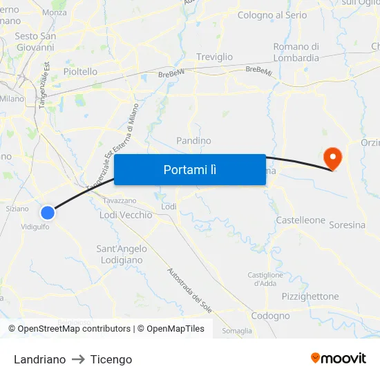 Landriano to Ticengo map