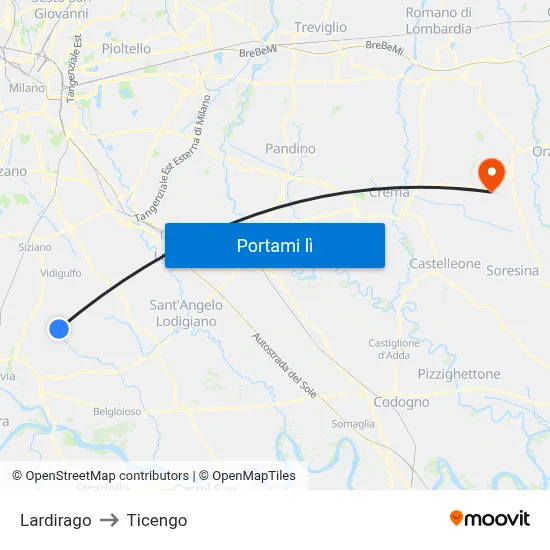 Lardirago to Ticengo map