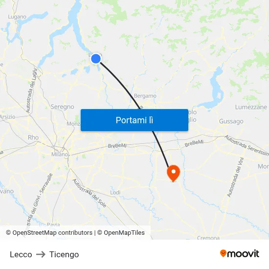Lecco to Ticengo map
