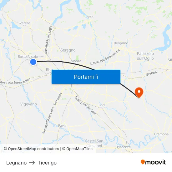 Legnano to Ticengo map