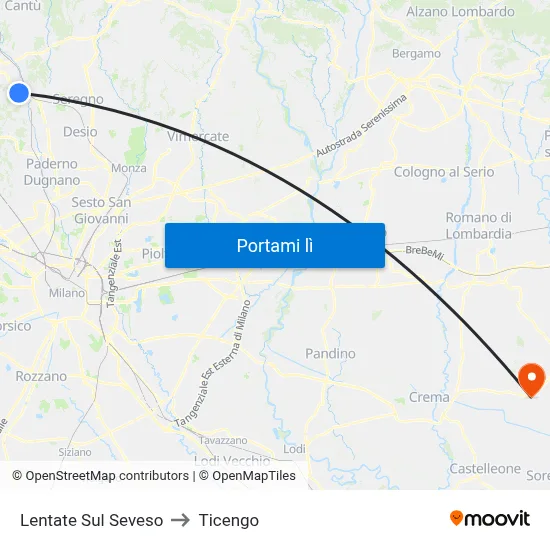Lentate Sul Seveso to Ticengo map