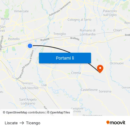 Liscate to Ticengo map