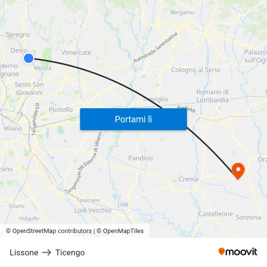 Lissone to Ticengo map