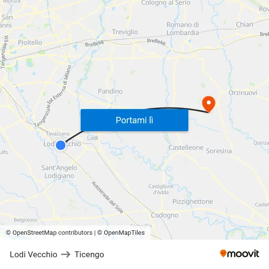 Lodi Vecchio to Ticengo map