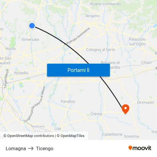 Lomagna to Ticengo map