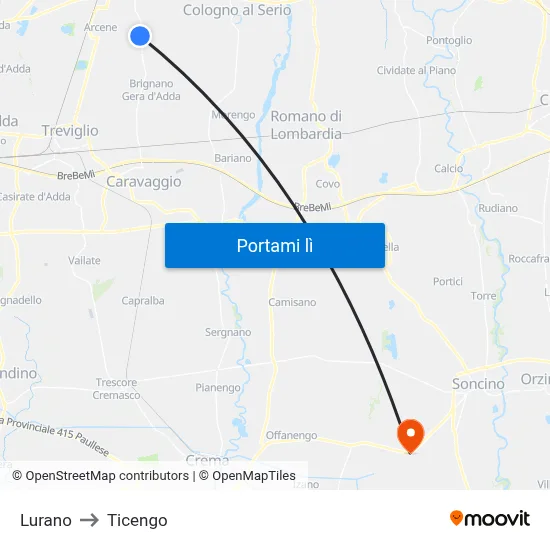 Lurano to Ticengo map