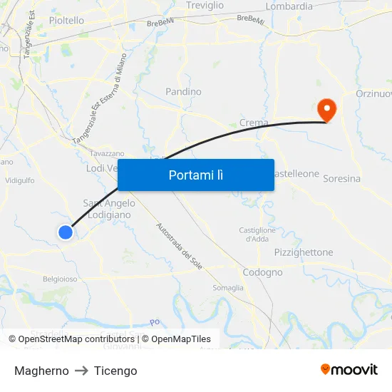 Magherno to Ticengo map