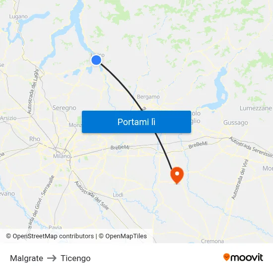 Malgrate to Ticengo map