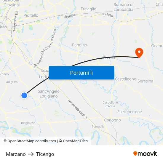 Marzano to Ticengo map