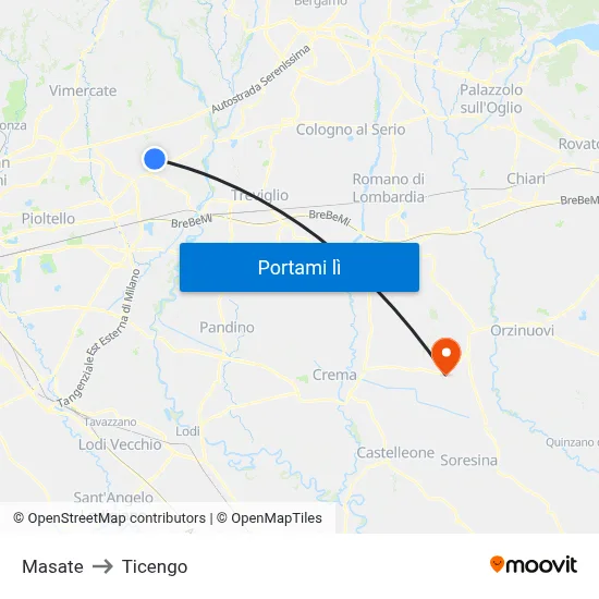 Masate to Ticengo map