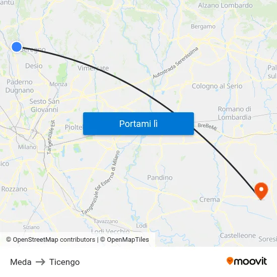 Meda to Ticengo map