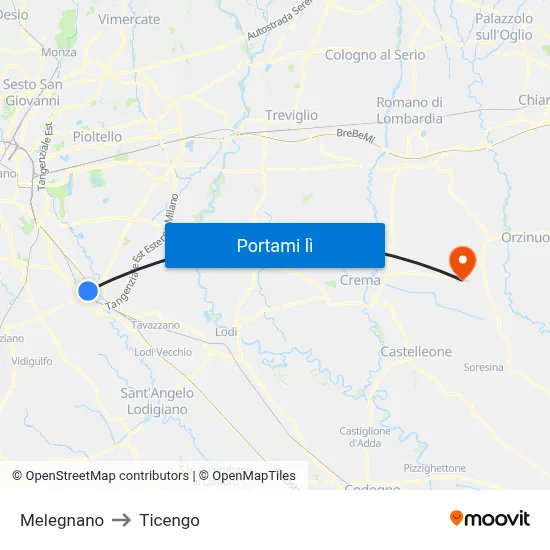 Melegnano to Ticengo map