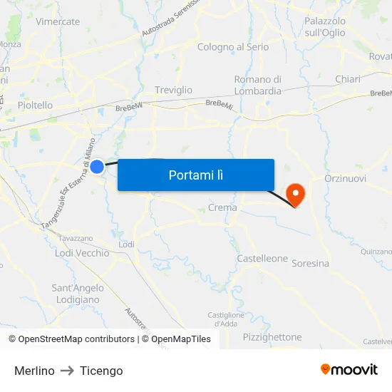 Merlino to Ticengo map