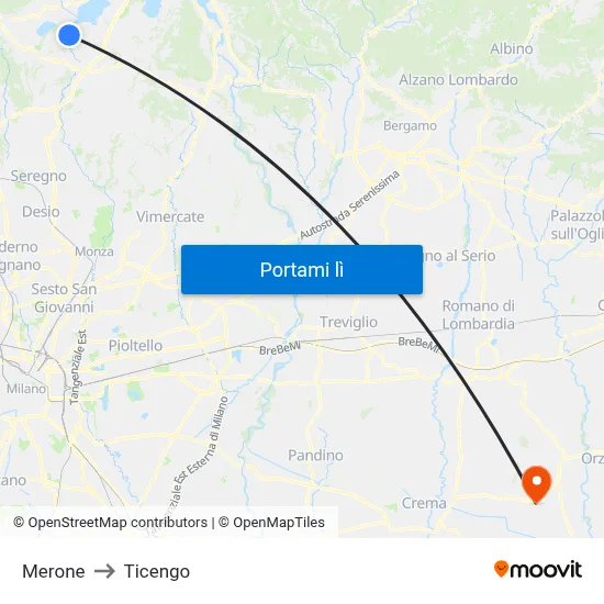 Merone to Ticengo map