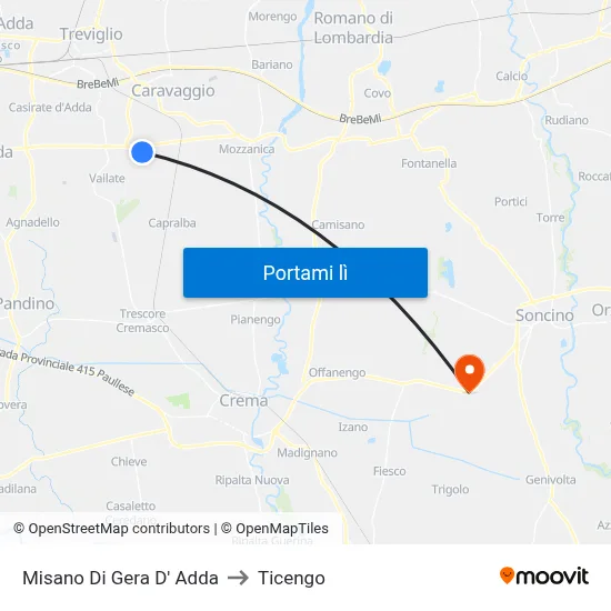 Misano Di Gera D' Adda to Ticengo map
