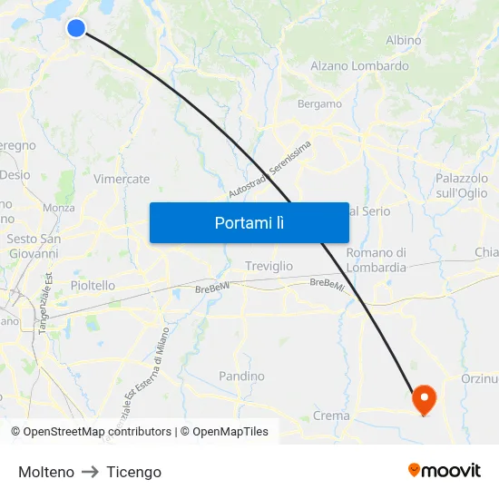 Molteno to Ticengo map
