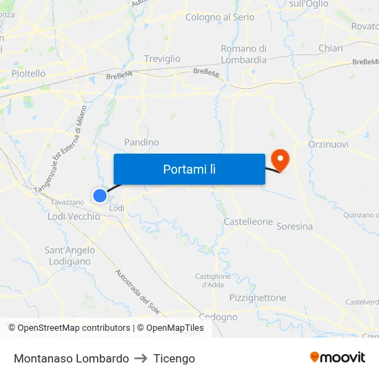 Montanaso Lombardo to Ticengo map