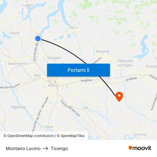 Montano Lucino to Ticengo map