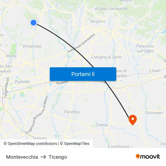 Montevecchia to Ticengo map