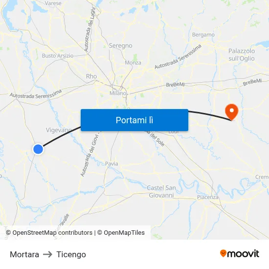 Mortara to Ticengo map