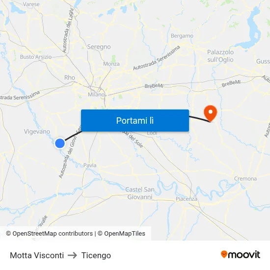 Motta Visconti to Ticengo map