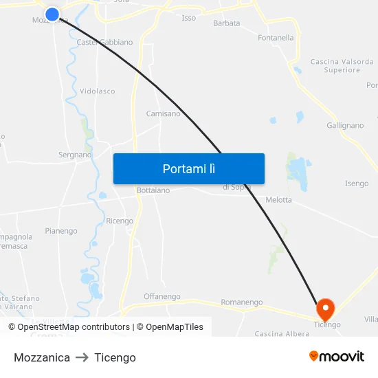Mozzanica to Ticengo map