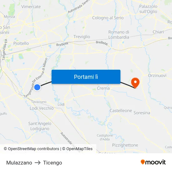 Mulazzano to Ticengo map