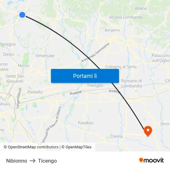 Nibionno to Ticengo map