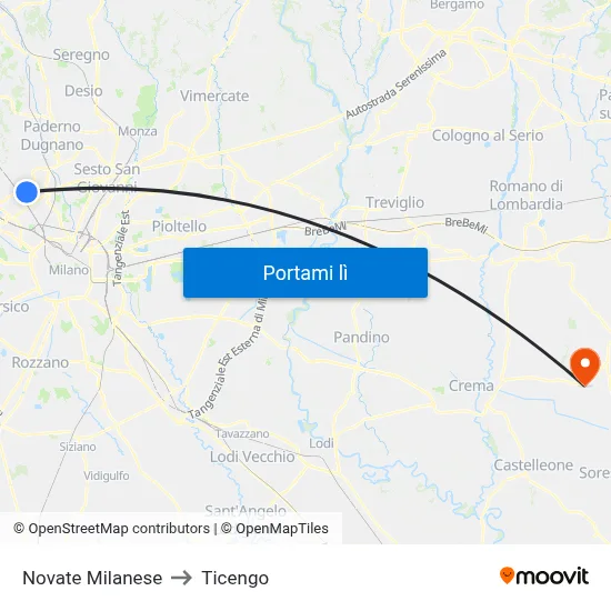 Novate Milanese to Ticengo map