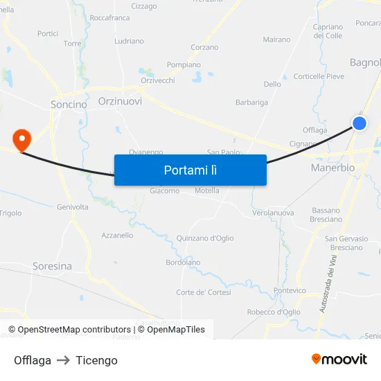 Offlaga to Ticengo map
