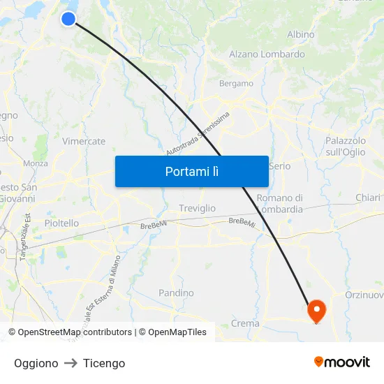 Oggiono to Ticengo map