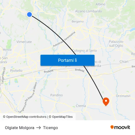 Olgiate Molgora to Ticengo map