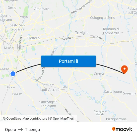 Opera to Ticengo map