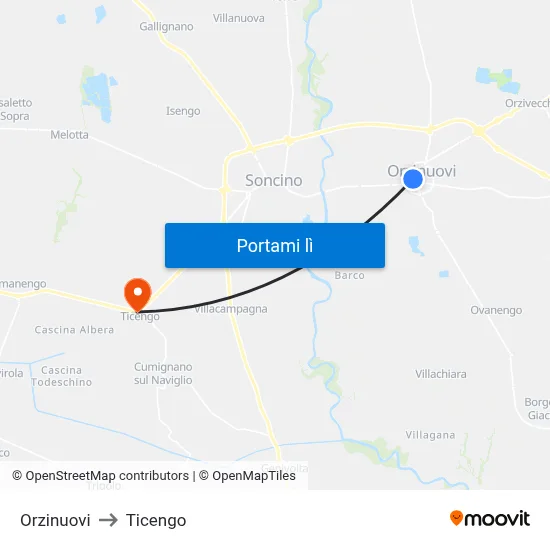 Orzinuovi to Ticengo map