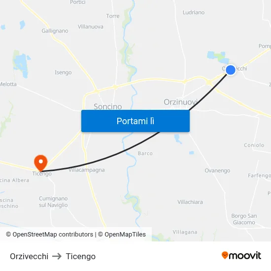 Orzivecchi to Ticengo map