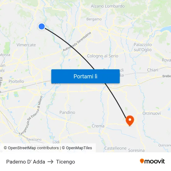 Paderno D' Adda to Ticengo map
