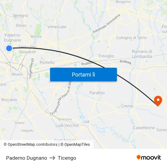 Paderno Dugnano to Ticengo map